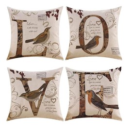 ZXUY 4Pcs Throw Pillow Covers 18x18 Inch Modern Christmas Decorative Covers for Sofa, Bed and Car Cotton Linen Square Pillow Covers Cushion Case (Bird)
