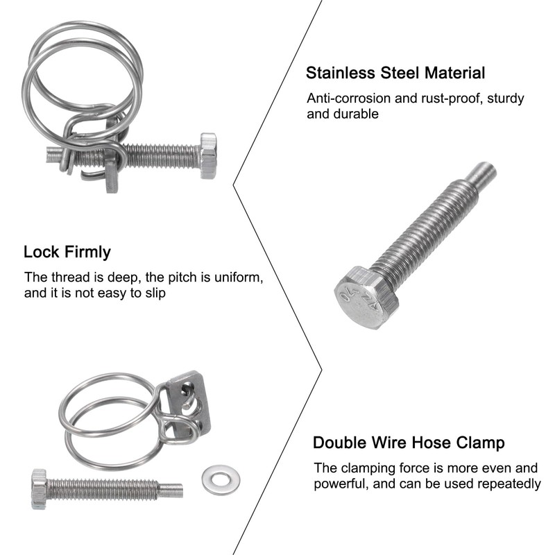 sourcing map 10Pcs Double Wire Hose Clamp, 21-25mm Adjustable Stainless