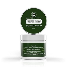 Oak City Beard Company- Bálsamo para barba de 2 onzas de vainilla y tabaco Acondicionador para barba de madera de guayaco y vainilla y tabaco