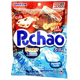 UHA Mikakuto Soft Candy with Gummy Bits, Cola and Ramune Soda Flavors, 3.52 Ounce, Pack of 6