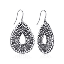 LILIE&WHITE Antique Silver Teardrop Dangle Earrings with Engraved Textured Bohemian Earrings Fashion Jewelry