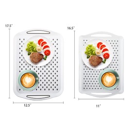 TOPZEA 2 Pack Non-Slip Food Serving Tray with Handle, Plastic Rectangular Restaurant Serving Tray Cafeteria Fast Food Breakfast Tray Coffee Table Tray for Eating on Bed, Couch, Car