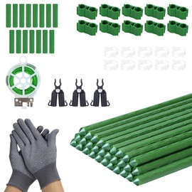 70pcs Garden Stakes Set, 16 Inches Plastic Coated Metal Plant Sticks Stakes Supports, DIY 4ft 5ft 6ft 7ft 8ft Tomato Stakes for Growing Climbing Tomato Vegetables Flowers Pepper, Versatile Ues