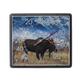Taylor Nature Series Moose Indoor Outdoor Dial Thermometer, Easy to Read Wall Decor for Patio, Pool, Yard, Garden or Garage, 12x14-inch, Charcoal Bezel