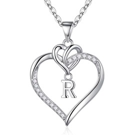 STORUP Heart Initial Necklaces for Women, Dainty Heart Letter R Pendant Necklace Jewelry for Women Mothers Day Birthday Gifts for Mom Wife Her