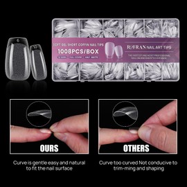 JUSTOTRY 1008 Pieces Gel Coffin Nail Tips, Short, Pre-Shaped, Half Matt Nail Tips Set, Full Cover Nail Tips, Coffin Clear for Women, Acrylic Ballerina Artificial Nails, Soft Gel Tips Nails for Nails