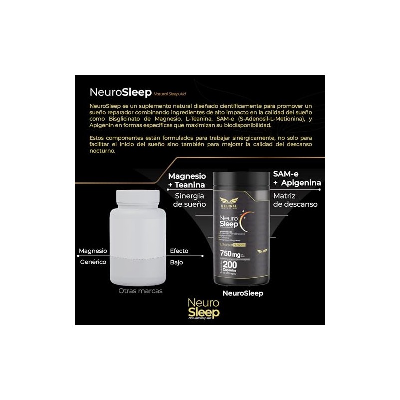ETERNAL NUTRITION Neuro Sleep: Magnesio Bisglicinato y Teanina (200 Caps)