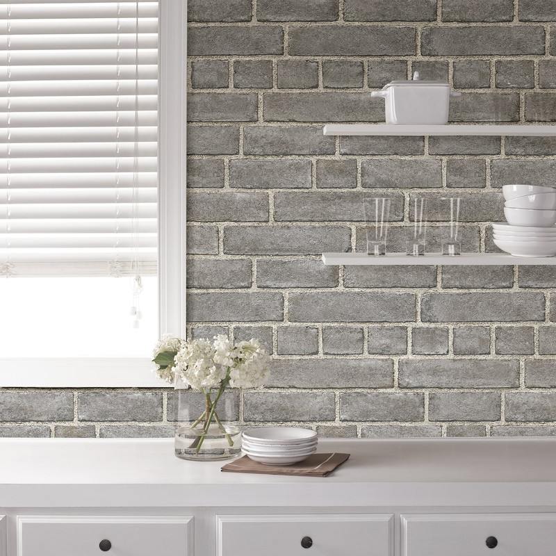 NuWallpaper NU2236 Brick Façade Peel & Stick Wallpaper, Grey