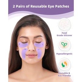Beautistin Under Eye Patches Silicone - 2 Pairs Reusable Eye Patches, Eye Wrinkle Patches, Reusable Under Eye Mask, Plump Fine Lines & Wrinkles, with Metal Eye Cream Applicator, Tin Case, Purple