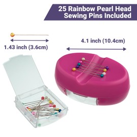 The Quilted Bear Magnetic Pin Dish - Magnetic Pin Cushion with 25 Pearl-Headed Sewing Pins & a Handy Plastic Pin Drawer for Dressmaking Pins & Sewing Accessories (Pink)