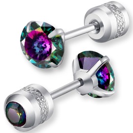 Swars Earrings, For Women, Surgical Stainless Steel, Hypoallergenic, First Earring, Second Earring, Screw Type, Simple, For Both Ears, 2-piece Set, Stainless Steel