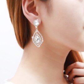 NLCAC Women's Pear Shape Teardrop Crystal Earrings Dangle Long Rhinestone Chandelier Earring Wedding Jewelry for Bride Clear