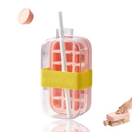 2 in 1 Ice Cube Bottle Cup Perfect for Travel Hiking Gym Busy Lifestyles, Ice Bottle Cup Lightly Press to Remove Ice and Office Stay Cool on The Go for Iced Coffee Juice Milk（Pink）