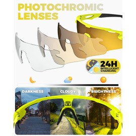Victgoal Cycling Glasses Photochromic Running Sunglasses for Men Women, TR90 Frame Cycling Sunglasses with UV Protection Sports Glasses for Running Cycling (Yellow)