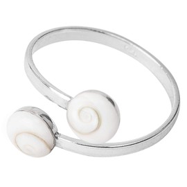 Vurmashop 925 Sterling Silver Shiva Eye Natural Stone Saint Lucia Natural Shell Women Spiral Ring Adjustable White Mediterranean Jewelry, Sterling Silver, No Gemstone
