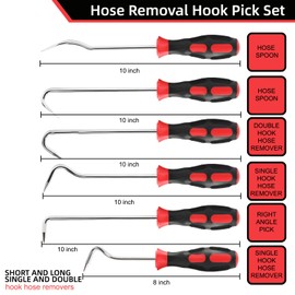 VASTOOLS Hose Removal Hook Pick Set Pack of 6, 10" Hose Hook, Spoon, 8" Remover, Puller Tool for Radiator Hoses
