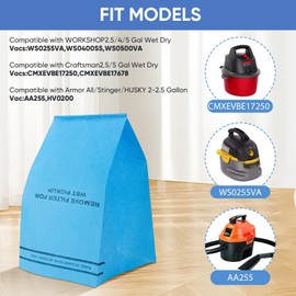 LBLVBNEWD 18 Pack Wet Dry Vac Filter Bags Fit for Stinger 2.5 to 5 Gallon Wet Dry Vacuum WS0255VA,WORKSHOP WS01025F,Craftsman 9-38737,MultiFit VF2000,Select Husky Bucket Head Shop Vacuums