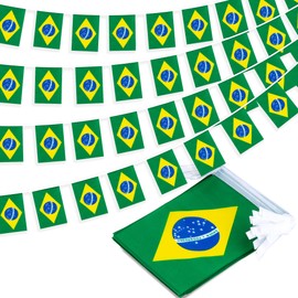 Brazil String Flag Pennant Banner, Small Mini Brazilian Flags Bunting Banner, National Country Decoration for School, Party, Sports Events, Patriotic Festival, 33 Feet 30 Flags