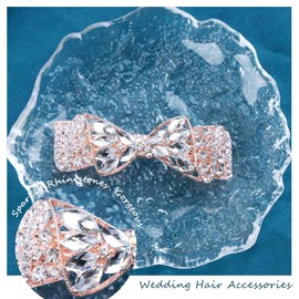 TseenYi Bow Crystal Hair Barrette Rhinestone Wedding Hair Clip Barrette Shine Bridal Crystal Hairclip Decorative Headpieces Gold Gem Hair Accessories for Women and Girls(With Transparent Crystal)