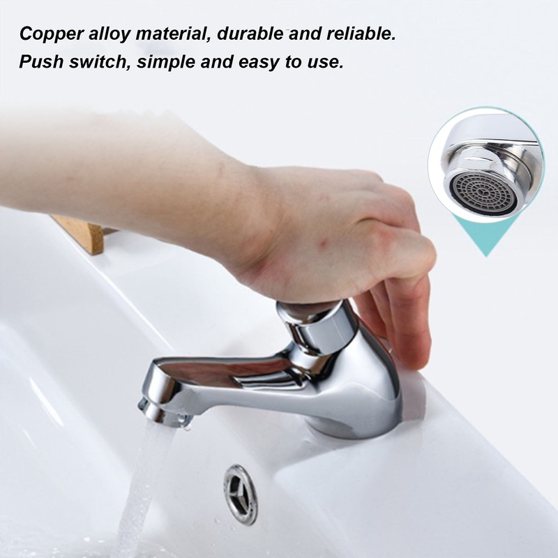 Time Delay Basin Sink Faucet Copper Alloy Push Switch Water