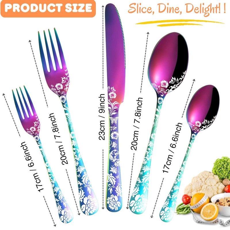 Vilihkc 20 piece Peony Flower Pattern Design Silverware Set, Stainless