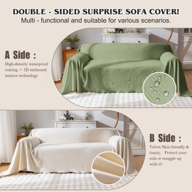 YUEANG Waterproof Couch Cover, Reversible, Pet-Friendly, Washable and Anti-Slip Couch Covers for Sofa Protection with 3 Cushions, Sofa Slipcovers for Dogs and Cats (71×134in/Green)