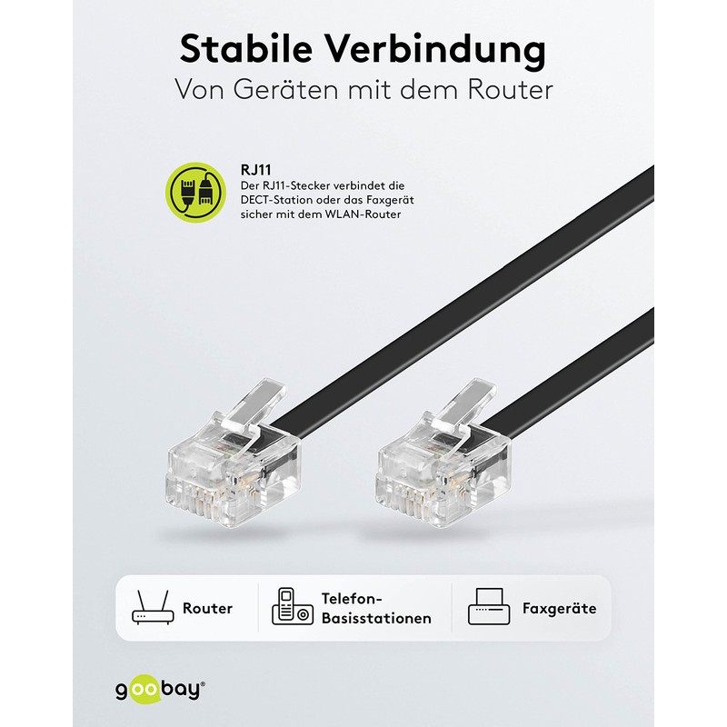 Goobay 50319 Modular Connection Cable, Telephone Cable, RJ11 Plug (6P4C)