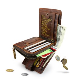 Mens Wallet RFID Blocking Leather Wallets for Men Vintage Bifold Wallets with Detachable Coin Pocket Large Capacity Purse (Coffee)