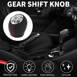 TUCKBOLD 6 Speed Manual Gear Shifter Knob for Renault Clio | Front Automotive Gearbox Stick Shifter Lever Knob Black Red Plastic Faux Leather 1 Pcs