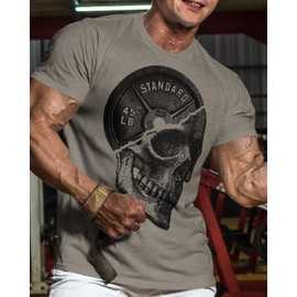 Workout Shirts for Men, Gym Skull Men's T-Shirt, Weightlifting Funny Tee Shirts (XL, Skull Warm Grey)