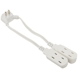 GE 10 inches Twin Extension Cord Power Strip, 6 Total Outlets, 10 inches Cord On Each Side, Power Splitter, 16 Gauge, Indoor Rated, White, 69863
