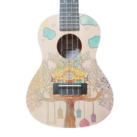 Soldin Artist series Ukulele with Solid Spruce Top and Mahogany Back and Sides Beginner's Kit with Gig Bag、Tuner、Strings、Strap、Picks、Cleaning Cloth. (Flower world, 24")