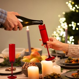 12 Pieces Red Champagne Flutes 6 OZ Straight Sided Wine Glasses Champagne Long Stem Drinking Colored Glasses,Set of 12 Hand Blown Champagne Flutes Goblets for Wedding Cocktail Cups,Cava, Prosecco