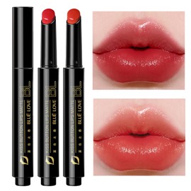 BLUE LOVE 2PC Moisturizing Press Lipstick - Long Lasting Plumping Lip Tint Gloss,High Shine Melting Jelly Lip Balm for Women (Moisturizing01#+02#)