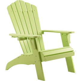 Psilvam Adirondack Chair, Oversized Poly Lumber Fire Pit Chair with Cup Holder, 350Lbs Support Patio Chairs for Garden, Weather Resistant Outdoors Seating, Relaxing Gift for Father & Mother (1, Green)