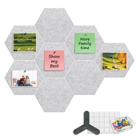 ANLIOTE 8-Pack Hexagon Felt Cork Board, 1/2" Thick Felt Bulletin Pinboard with 80 Push Pins, Adhesive Tabs, Geometric Cork Wall Tiles for Photos, Memos, Home & Office Decor (Light Grey)