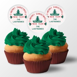 VictoryStore Custom Christmas Cupcake Toppers - 2x4 Inches - Family Christmas Dessert Decorations, Christmas Plastic Picks, American Made (Family Christmas, 25, Count)