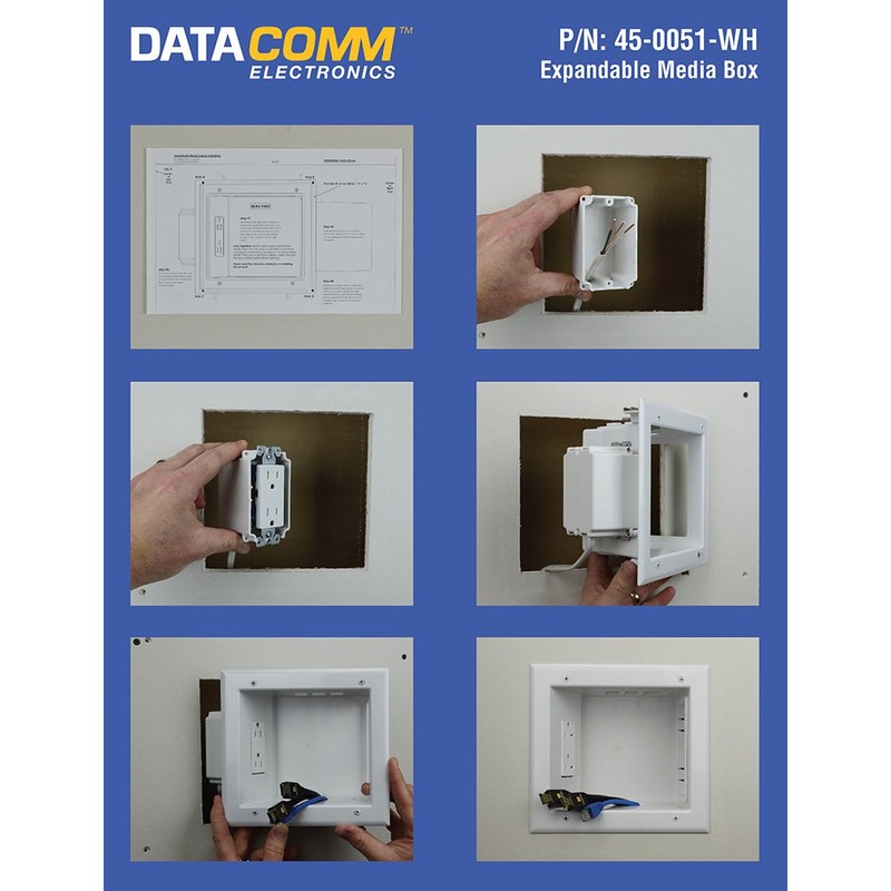 DATA COMM 45-0051-WH Expandable Media Box with Duplex Receptacle, White