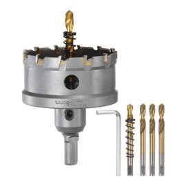 sourcing map Carbide Hole Saw Kit 65mm (2-35/64") Metal Hole Cutter Set with 5pcs Center Drill Bits Springs 1pcs Wrench for Stainless Steel Copper Iron Aluminum