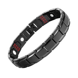 JFUME Bracelet Magnetic Black Stainless Steel Bracelet for Men 8.5Inches Adjustable with Link Removal Tool