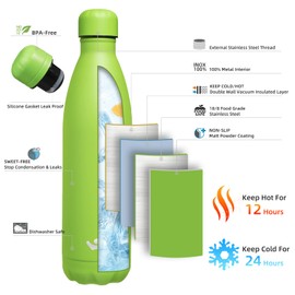 Konokyo Insulated Water Bottles,25 oz Double Wall Stainless Steel Vacumm Metal Flask for Sports Travel,Green