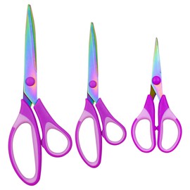 Craft Stainless Steel Titanium Coating Scissors Set of 3 - Multipurpose Fabric Scissors, Soft Grip Handle, Sharp Titanium Blades - Great for Office, Home, School (Purple)
