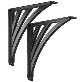 Starby Black Shelf Brackets Heavy Duty ~ Iron Wall Corbel Supports for Countertop, Fireplace Mantel, Shelves ~ Wrought Iron Black ~ Hand Welded Stacked Steel ~ 500# Capacity ~ 2 Pack (12"x12")
