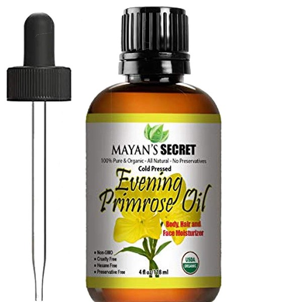 Mayan's Secret Evening Primrose Oil USDA Certified Organic/Natural/Undiluted/Unrefined/Cold Pressed Carrier Oil. Rejuvenate and moisturize the skin and hair