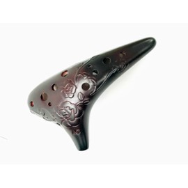 Rose Flower Ocarina 12 Hole Alto C Relief Pattern AC Tone Ceramic Instrument (Antique Brown)