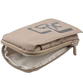 DFV mobile - Multi-Functional Vertical Stripes Pouch Bag Case Zipper Closing Carabiner for GLOCALME Maya System JETFON (2018) - BEIGE (16 x 9.5 cm)