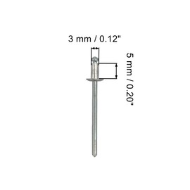 Pack of 100 Blind Rivets 3.0 x 5 mm Dome Head Open Type DIN 7337 Aluminium Rivet and Steel Mandrel Pop Rivets (100, 3.0 x 5 mm)