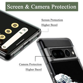 Unov Compatible with Pixel 7 Pro Case Clear with Design Soft TPU Shock Absorption Slim Embossed Pattern Protective Back Cover for Pixel 7 Pro 6.7inch (Great Wave)
