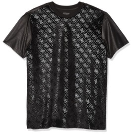 GUESS Men's Short Sleeve Quattro G Foil Crew, Jet Black Multi