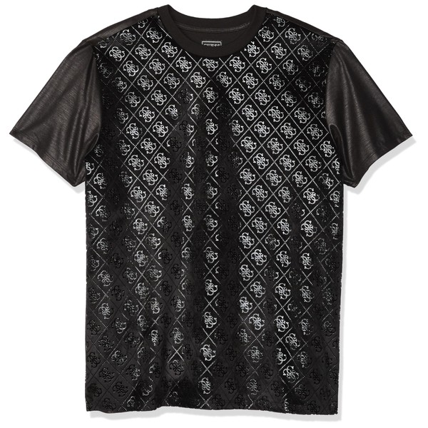 GUESS Men's Short Sleeve Quattro G Foil Crew, Jet Black